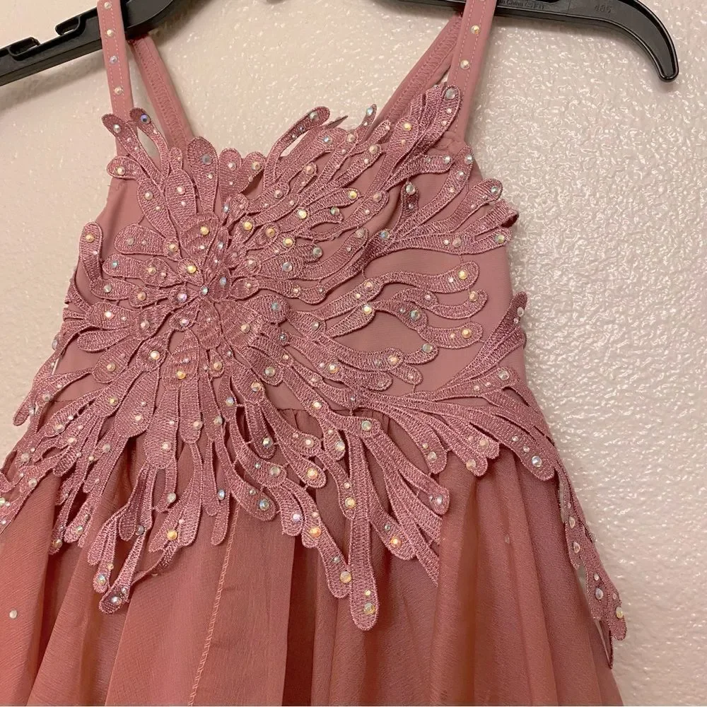 Glamour solo dance costume pink mauve lyrical rhinestone chiffon dress MC child